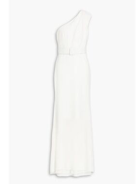 NWT Badgley Mischka White One-Shoulder Belted Gown